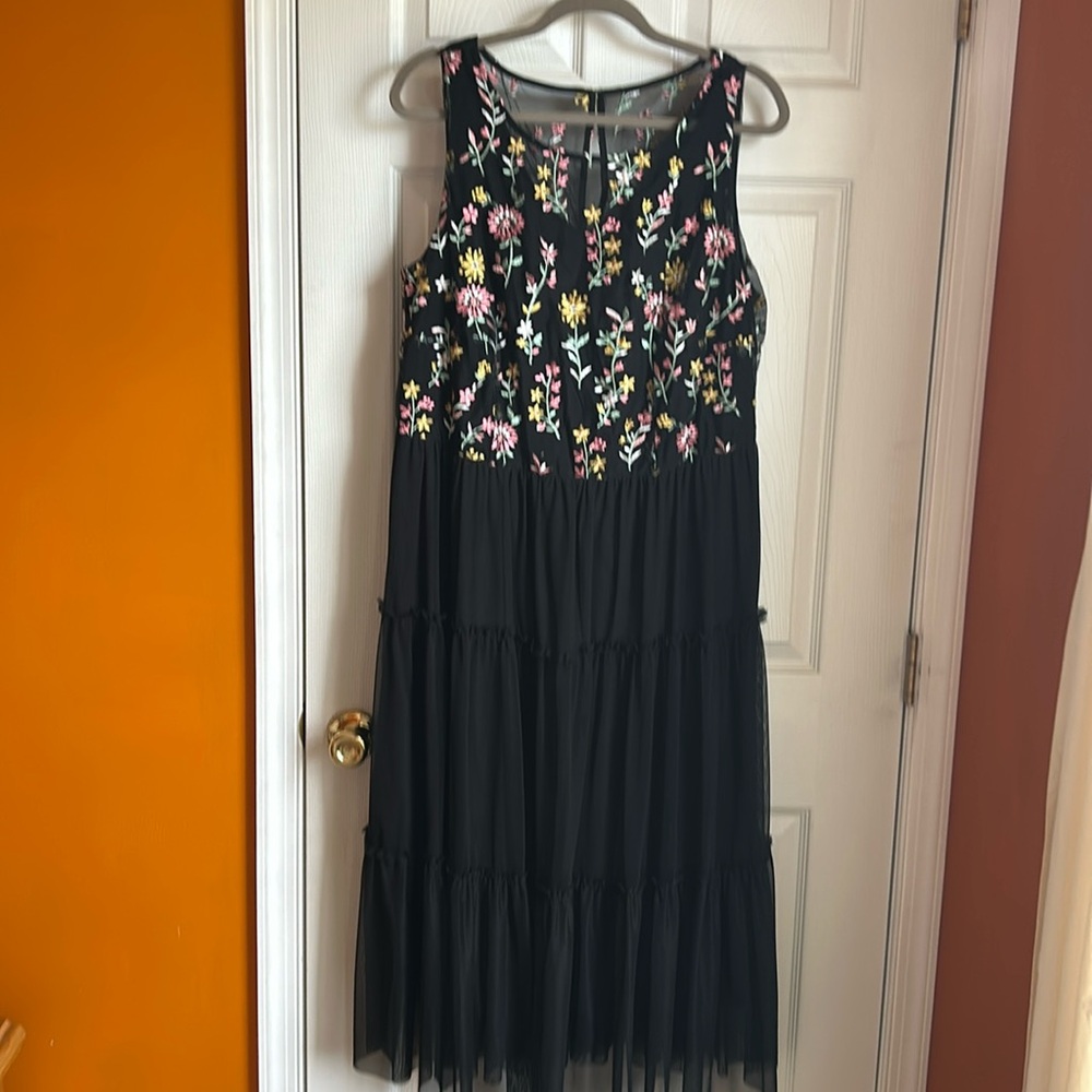 Vintage embroidered midi dress with sheer skirt